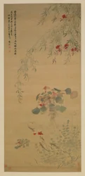 Falne blomster, nysgjerrige fisk, Qing-dynastiet, tidlig 18. århundre